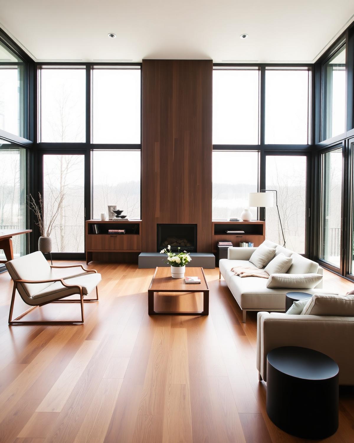 Modern minimalist living room in daylight