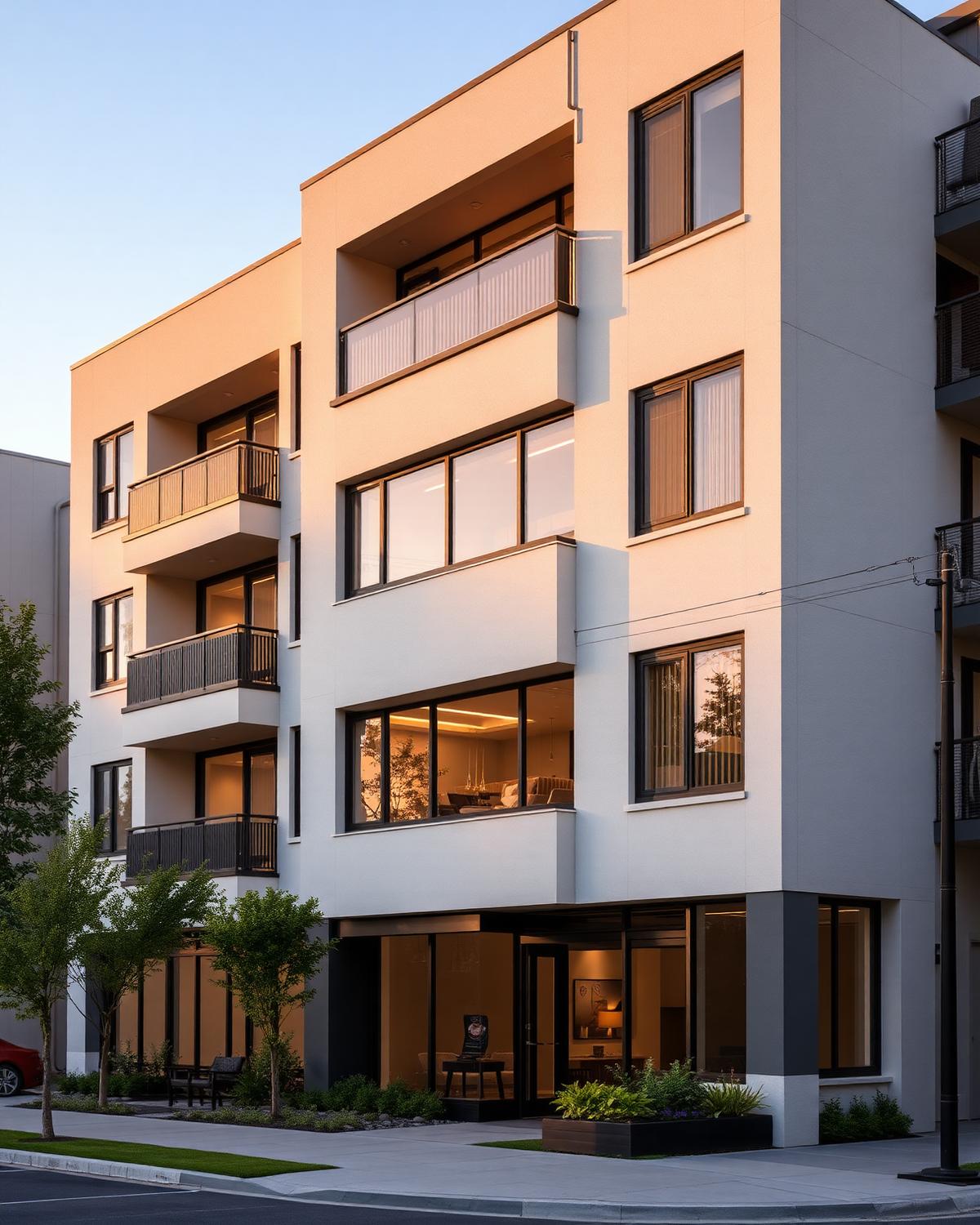 Multi-unit investment building at golden hour
